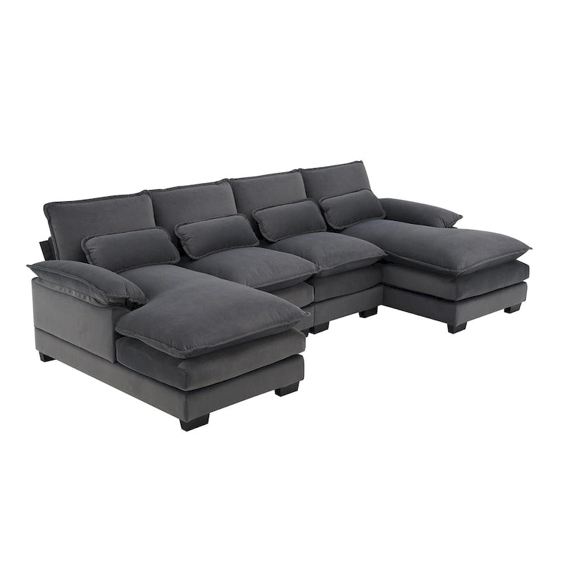 Canapé sectionnel convertible en U modulaire 6 places, rembourré et moderne