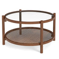 Table basse ronde en bois avec plateau en verre trempé fait main