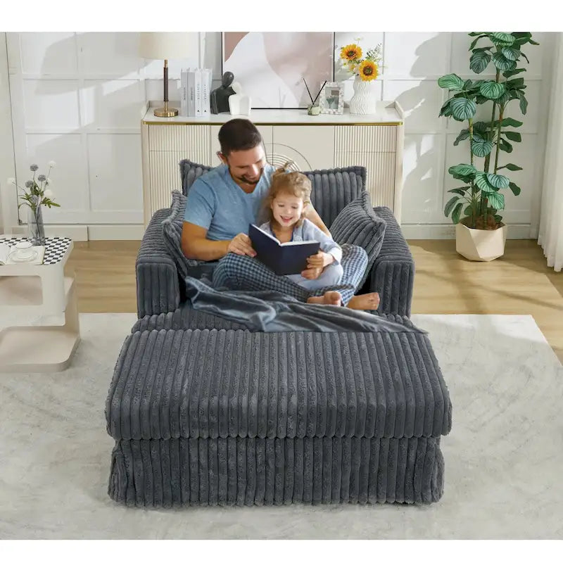 Chaise longue surdimensionnée et rembourrée moderne avec pouf et oreillers