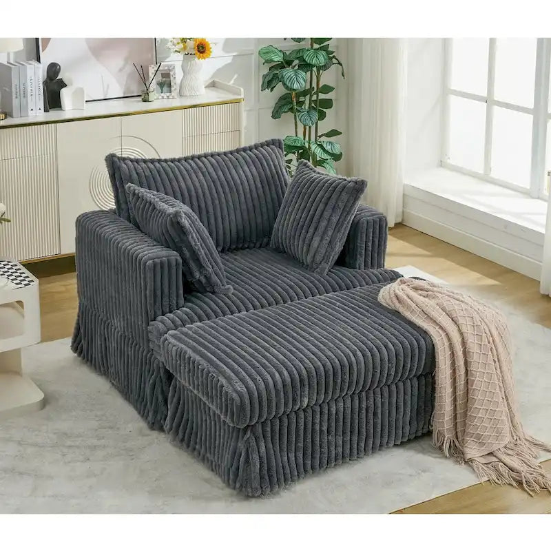Chaise longue surdimensionnée et rembourrée moderne avec pouf et oreillers