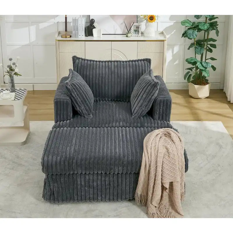 Chaise longue surdimensionnée et rembourrée moderne avec pouf et oreillers