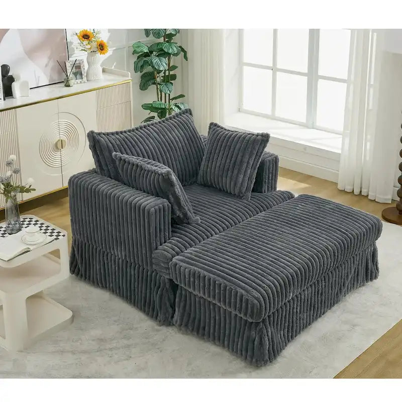 Chaise longue surdimensionnée et rembourrée moderne avec pouf et oreillers