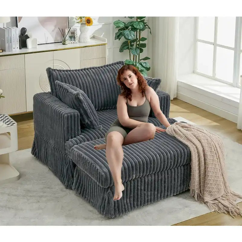 Chaise longue surdimensionnée et rembourrée moderne avec pouf et oreillers