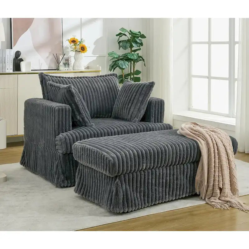 Chaise longue surdimensionnée et rembourrée moderne avec pouf et oreillers