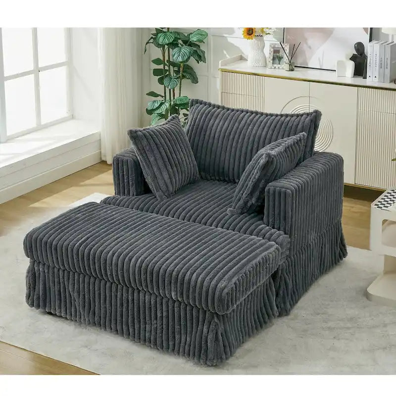 Chaise longue surdimensionnée et rembourrée moderne avec pouf et oreillers