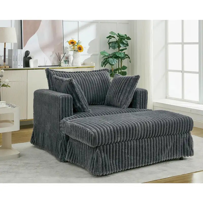 Chaise longue surdimensionnée et rembourrée moderne avec pouf et oreillers
