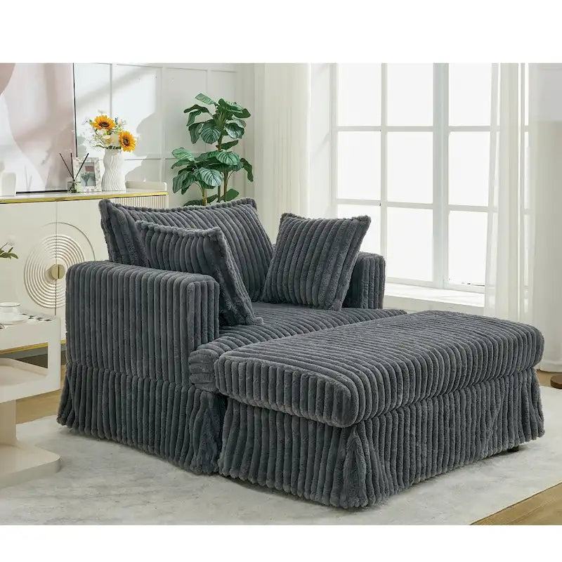 Chaise longue surdimensionnée et rembourrée moderne avec pouf et oreillers