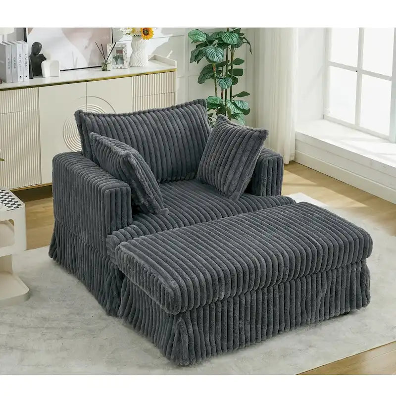 Chaise longue surdimensionnée et rembourrée moderne avec pouf et oreillers