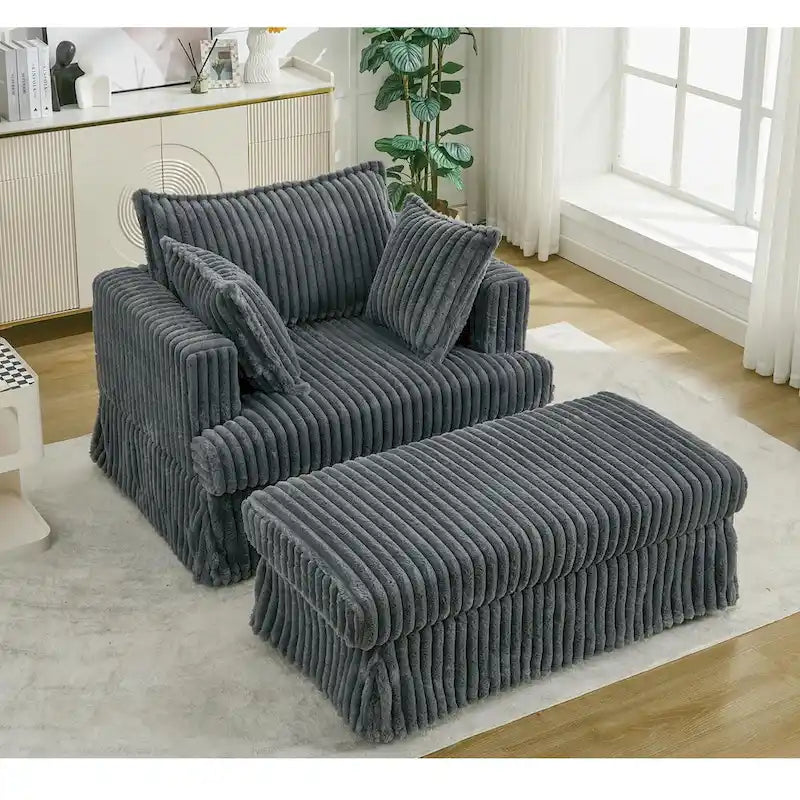 Chaise longue surdimensionnée et rembourrée moderne avec pouf et oreillers