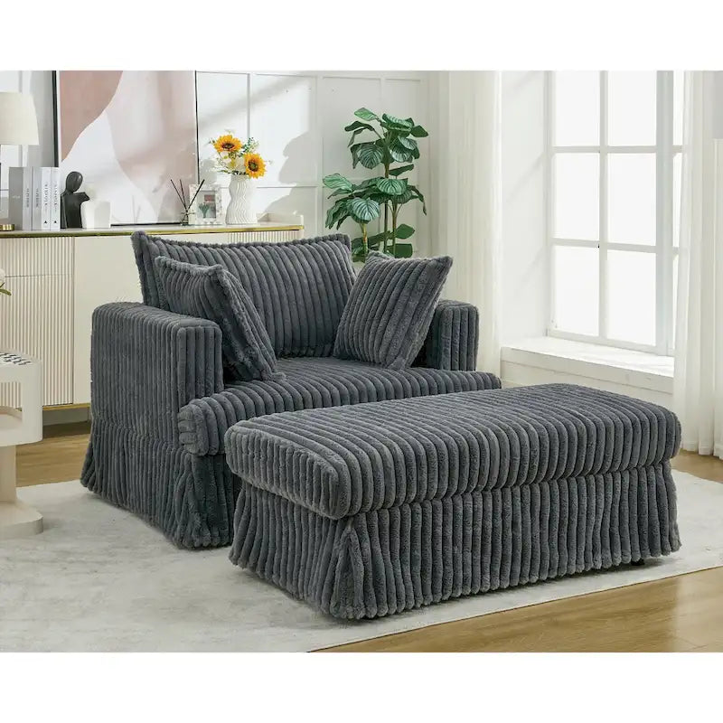 Chaise longue surdimensionnée et rembourrée moderne avec pouf et oreillers