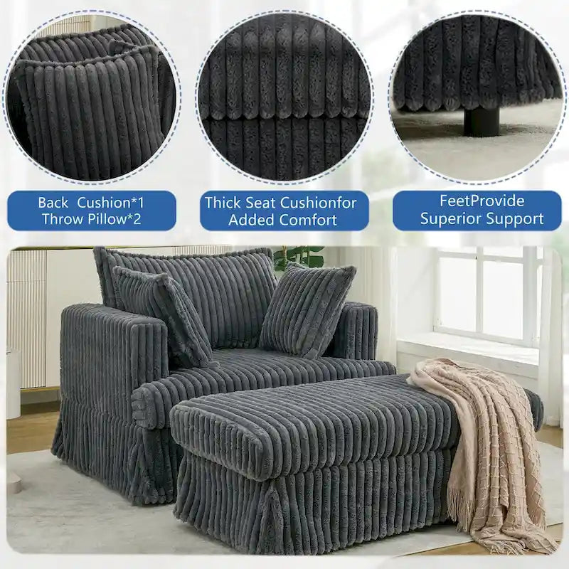 Chaise longue surdimensionnée et rembourrée moderne avec pouf et oreillers