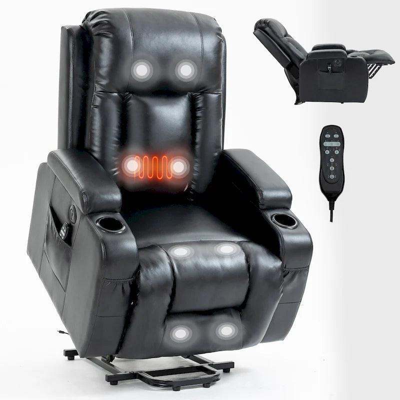 Fauteuil inclinable releveur avec massage par vibrations et chauffage lombaire