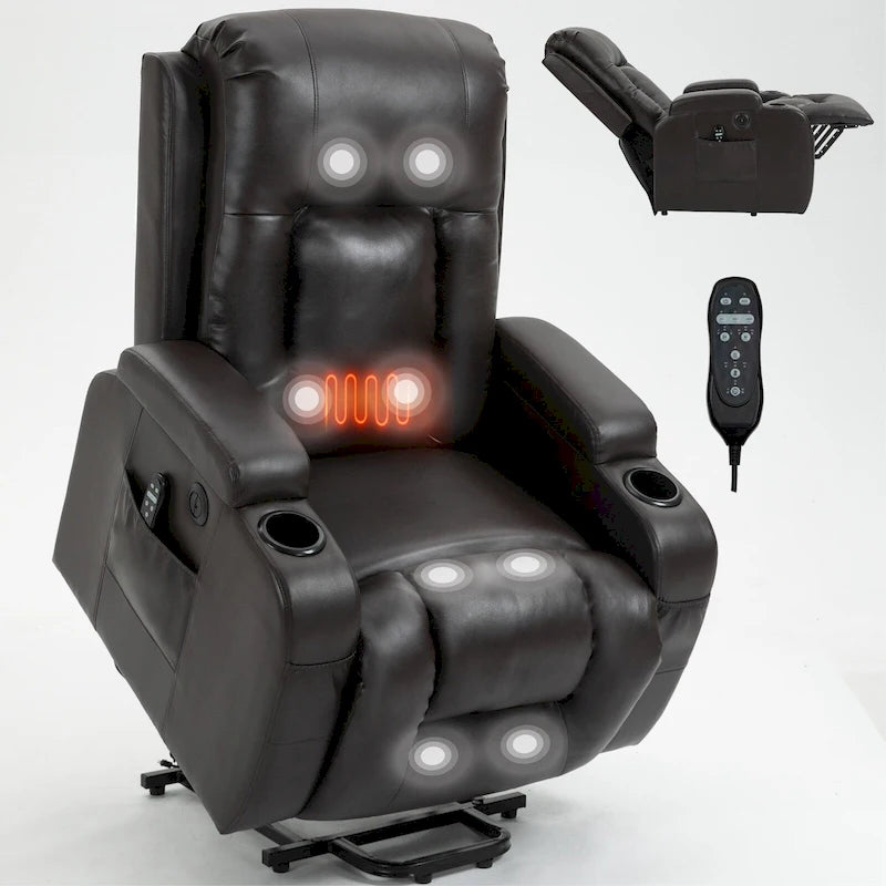 Fauteuil inclinable releveur avec massage par vibrations et chauffage lombaire