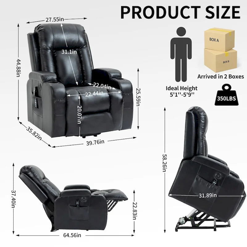 Fauteuil inclinable releveur avec massage par vibrations et chauffage lombaire
