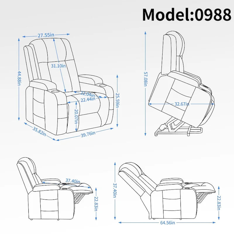 Fauteuil inclinable releveur avec massage par vibrations et chauffage lombaire
