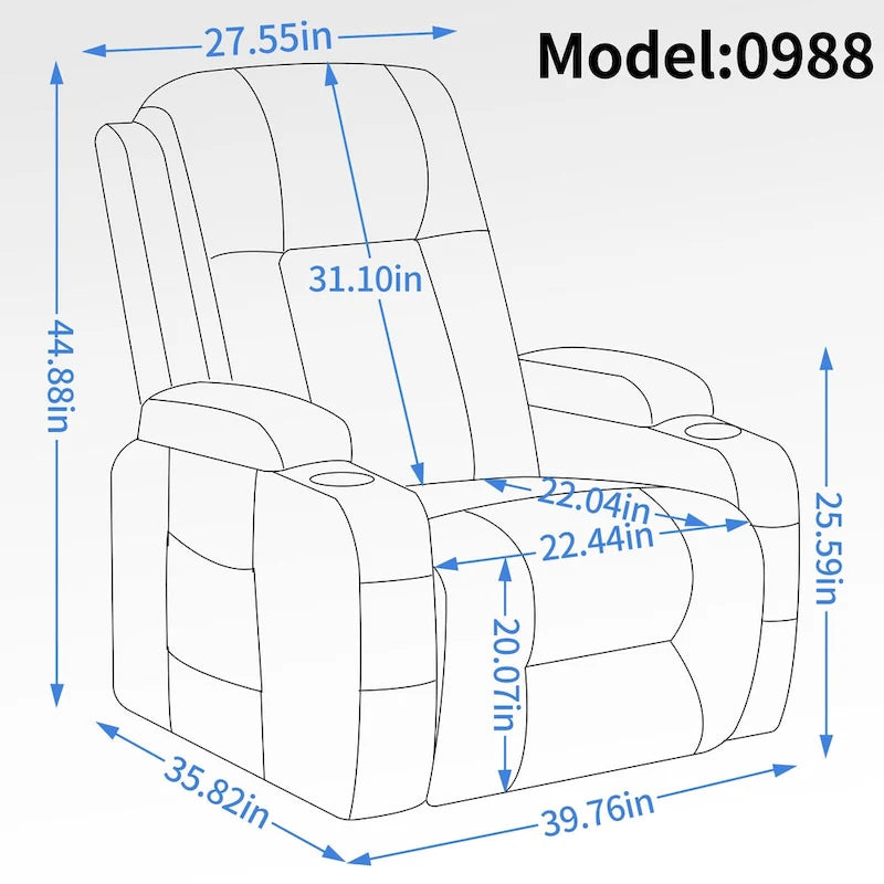 Fauteuil inclinable releveur avec massage par vibrations et chauffage lombaire
