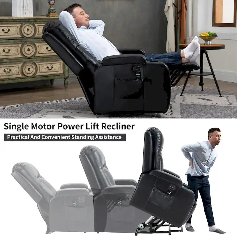 Fauteuil inclinable releveur avec massage par vibrations et chauffage lombaire