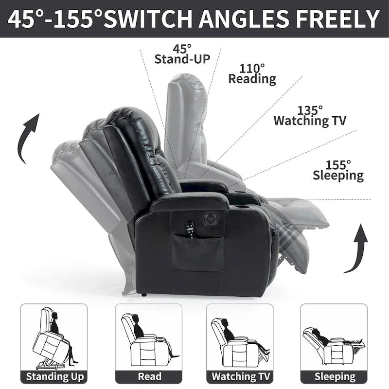 Fauteuil inclinable releveur avec massage par vibrations et chauffage lombaire