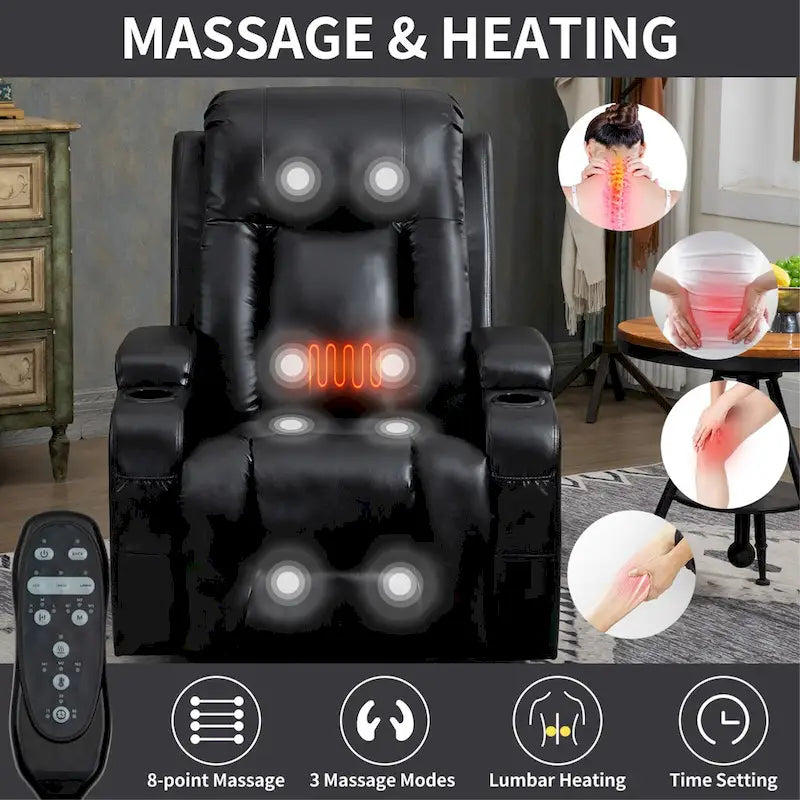 Fauteuil inclinable releveur avec massage par vibrations et chauffage lombaire