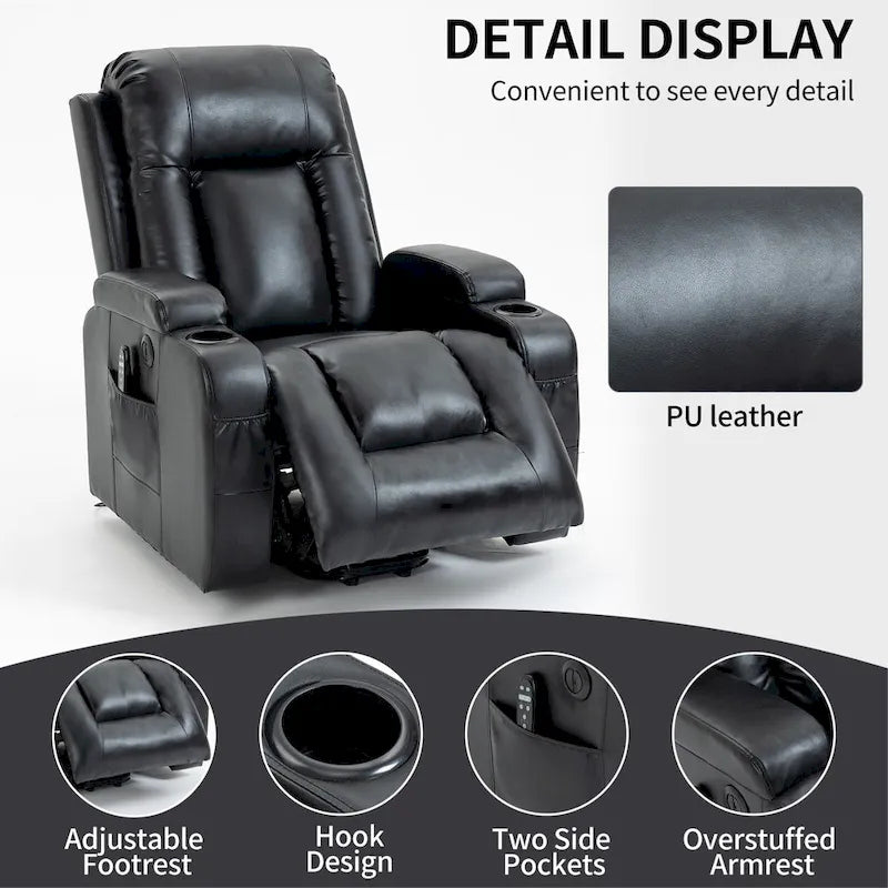 Fauteuil inclinable releveur avec massage par vibrations et chauffage lombaire
