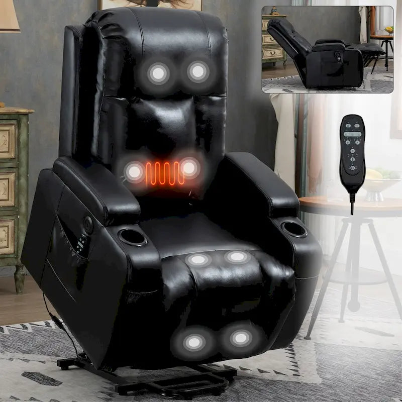 Fauteuil inclinable releveur avec massage par vibrations et chauffage lombaire