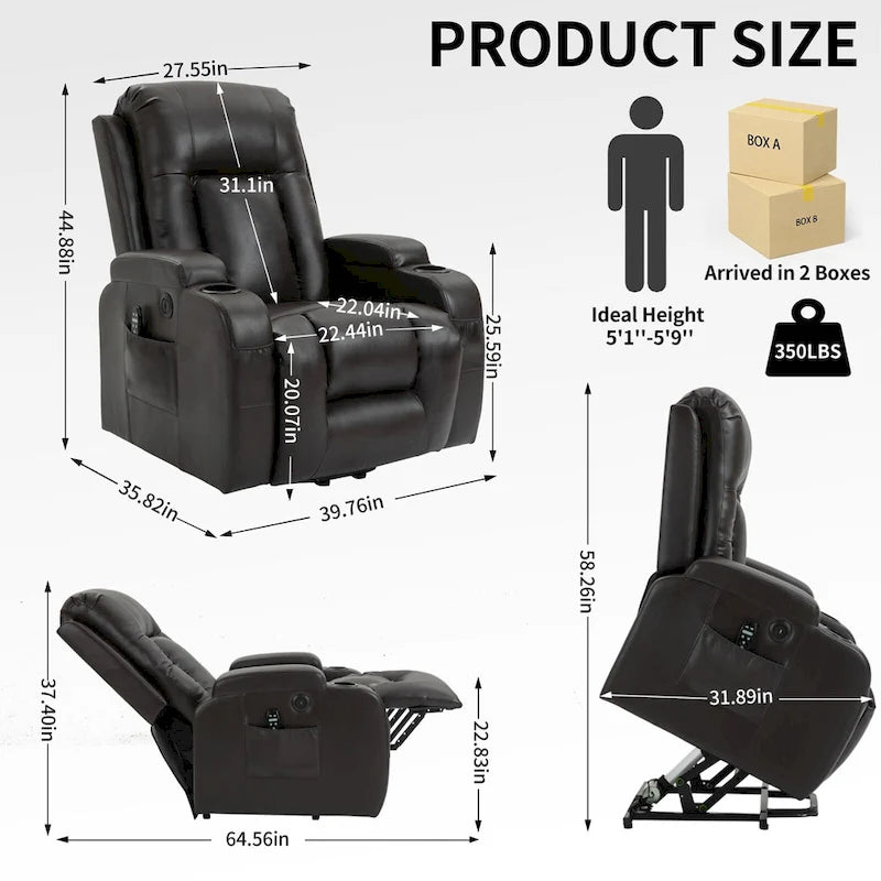 Fauteuil inclinable releveur avec massage par vibrations et chauffage lombaire