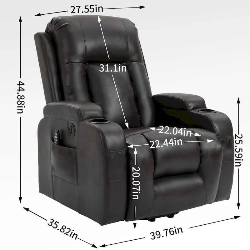 Fauteuil inclinable releveur avec massage par vibrations et chauffage lombaire