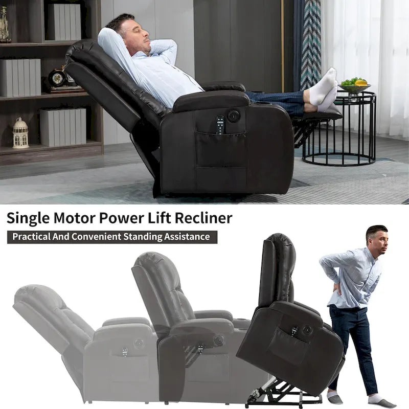 Fauteuil inclinable releveur avec massage par vibrations et chauffage lombaire