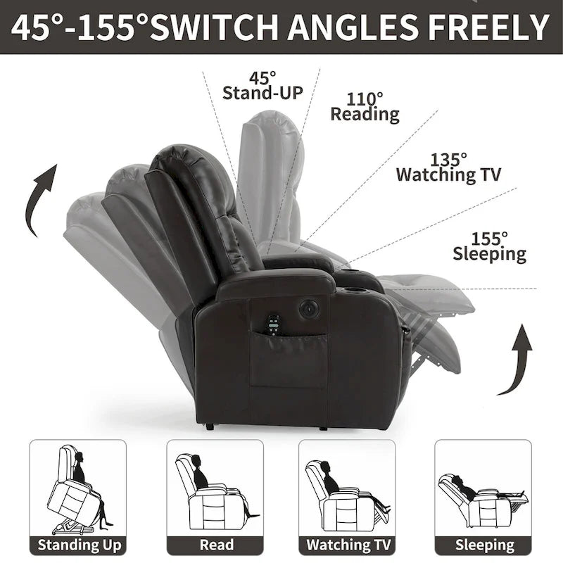 Fauteuil inclinable releveur avec massage par vibrations et chauffage lombaire