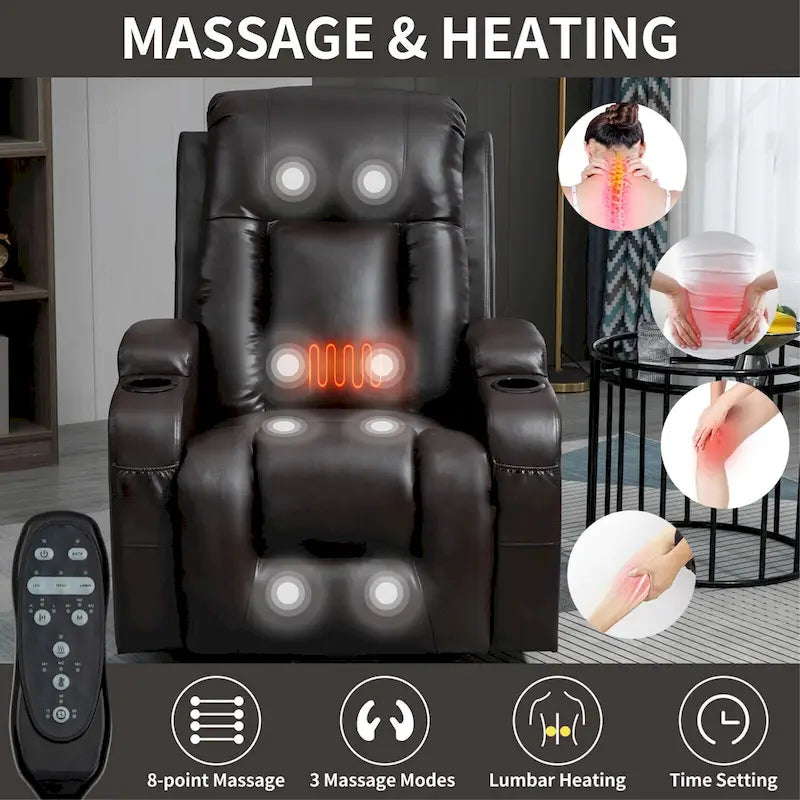 Fauteuil inclinable releveur avec massage par vibrations et chauffage lombaire