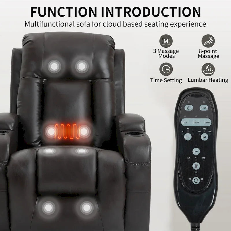 Fauteuil inclinable releveur avec massage par vibrations et chauffage lombaire