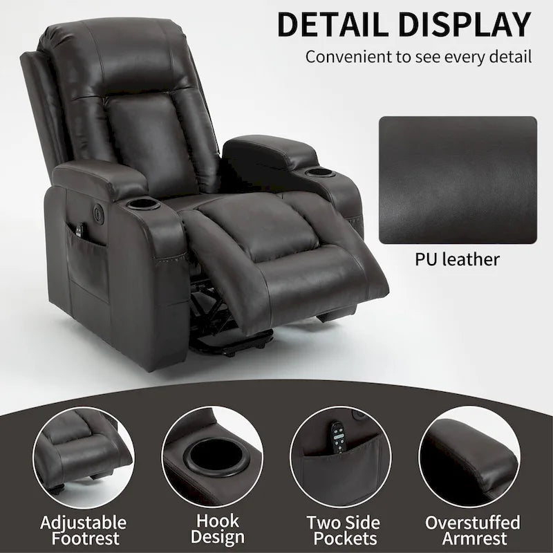Fauteuil inclinable releveur avec massage par vibrations et chauffage lombaire