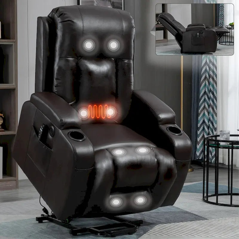 Fauteuil inclinable releveur avec massage par vibrations et chauffage lombaire
