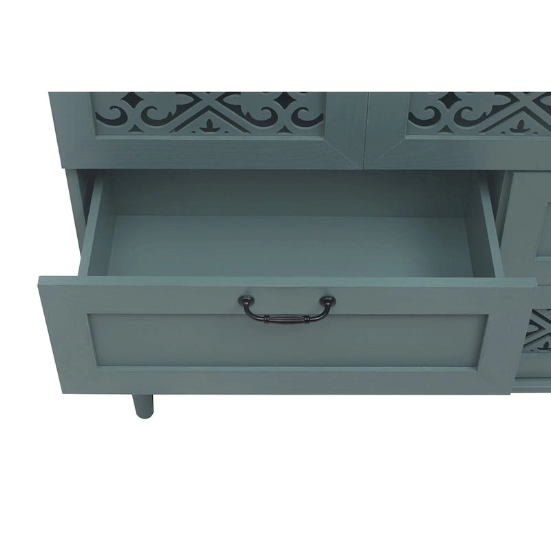 Commode horizontale à 7 tiroirs de style rétro avec panneau de tiroirs sculpté