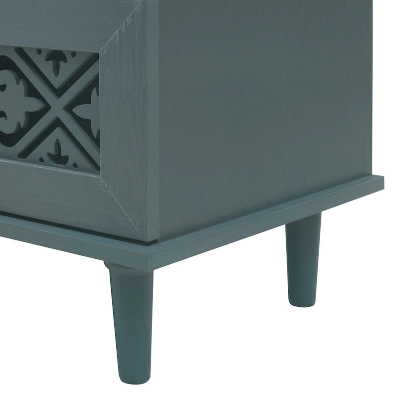 Commode horizontale à 7 tiroirs de style rétro avec panneau de tiroirs sculpté