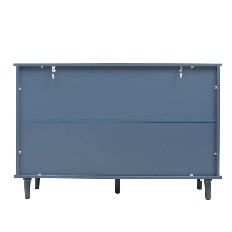 Commode horizontale à 7 tiroirs de style rétro avec panneau de tiroirs sculpté
