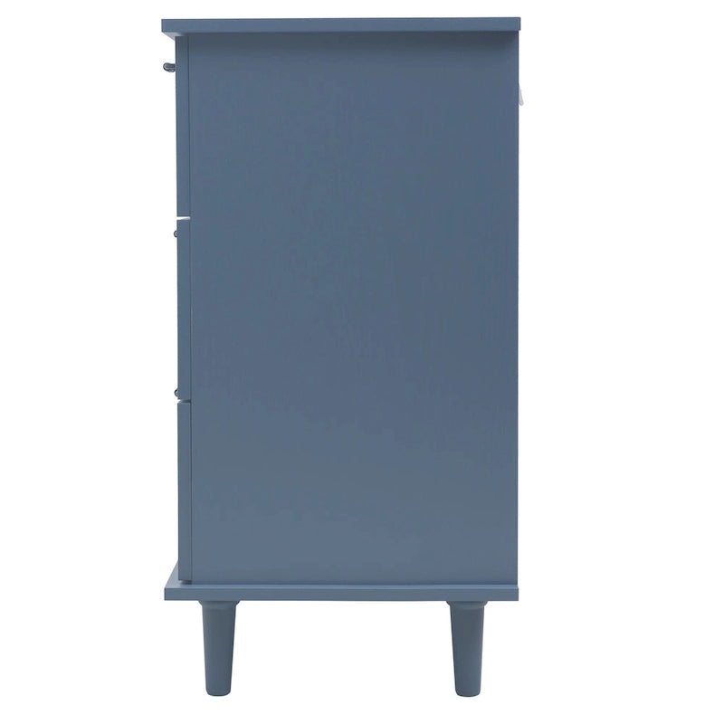 Commode horizontale à 7 tiroirs de style rétro avec panneau de tiroirs sculpté
