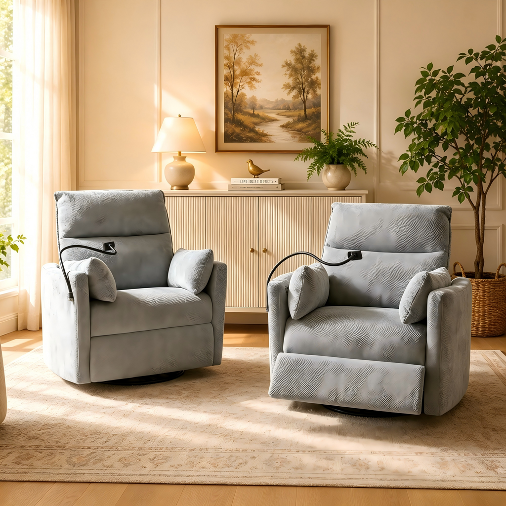 Fauteuil inclinable motorisé berçant et pivotant pour chambre d'enfant avec ports USB