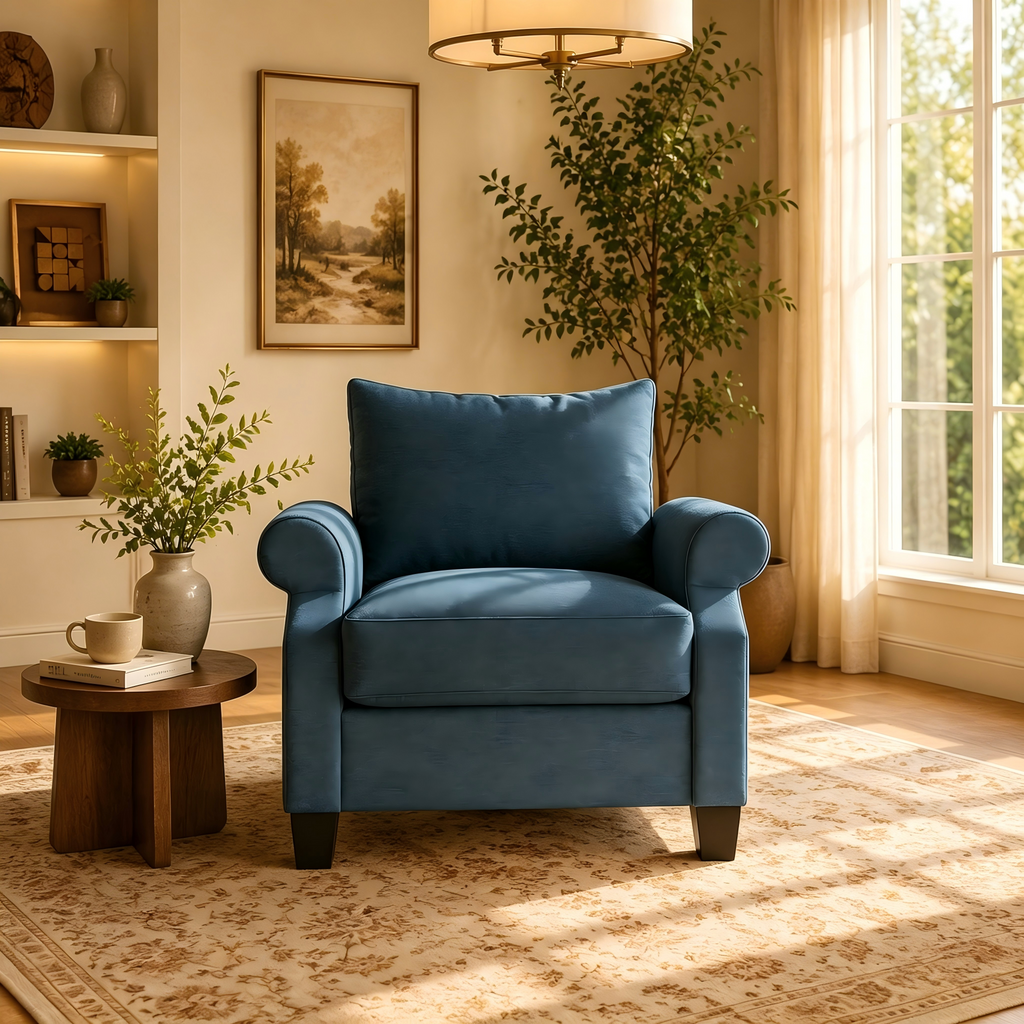 Fauteuil capitonné en lin classique