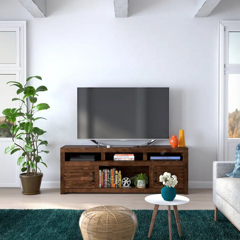 Meuble TV console pour téléviseurs jusqu'à la taille requise, finition Chêne Whiskey