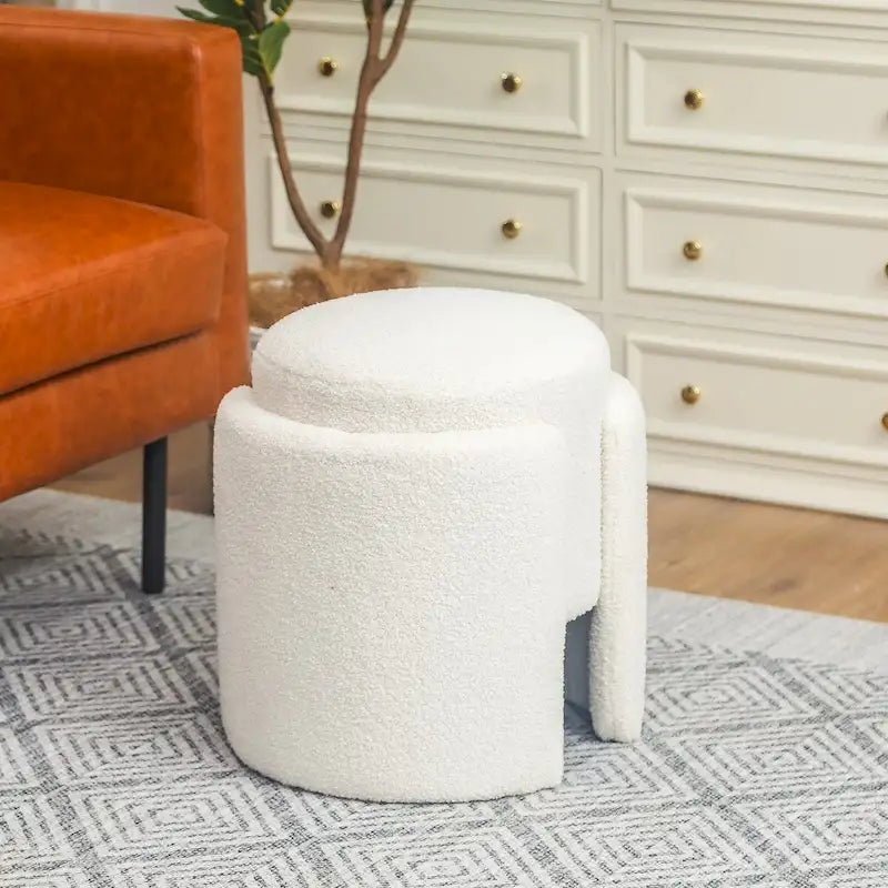 Pouf ottoman rond en tissu peluche Teddy