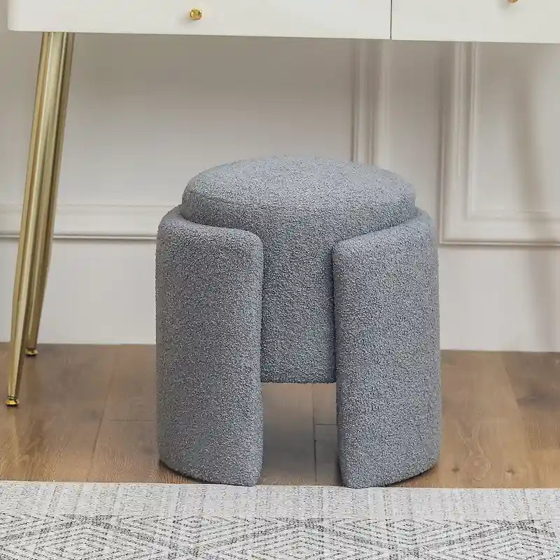 Pouf ottoman rond en tissu peluche Teddy
