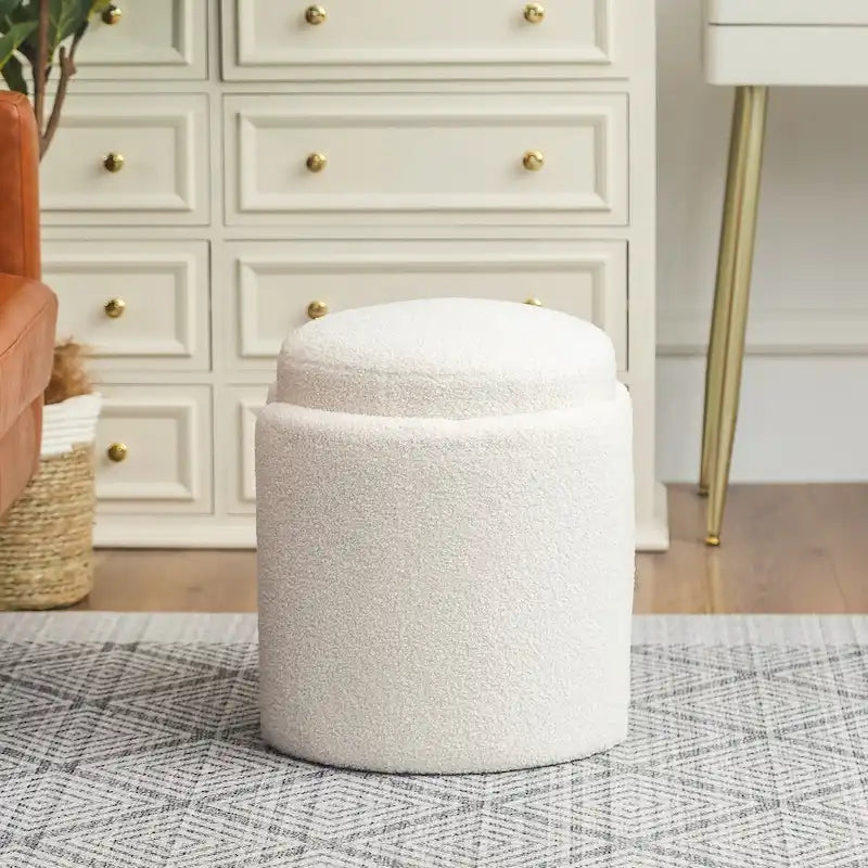 Pouf ottoman rond en tissu peluche Teddy