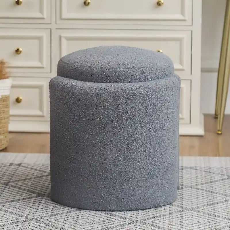 Pouf ottoman rond en tissu peluche Teddy