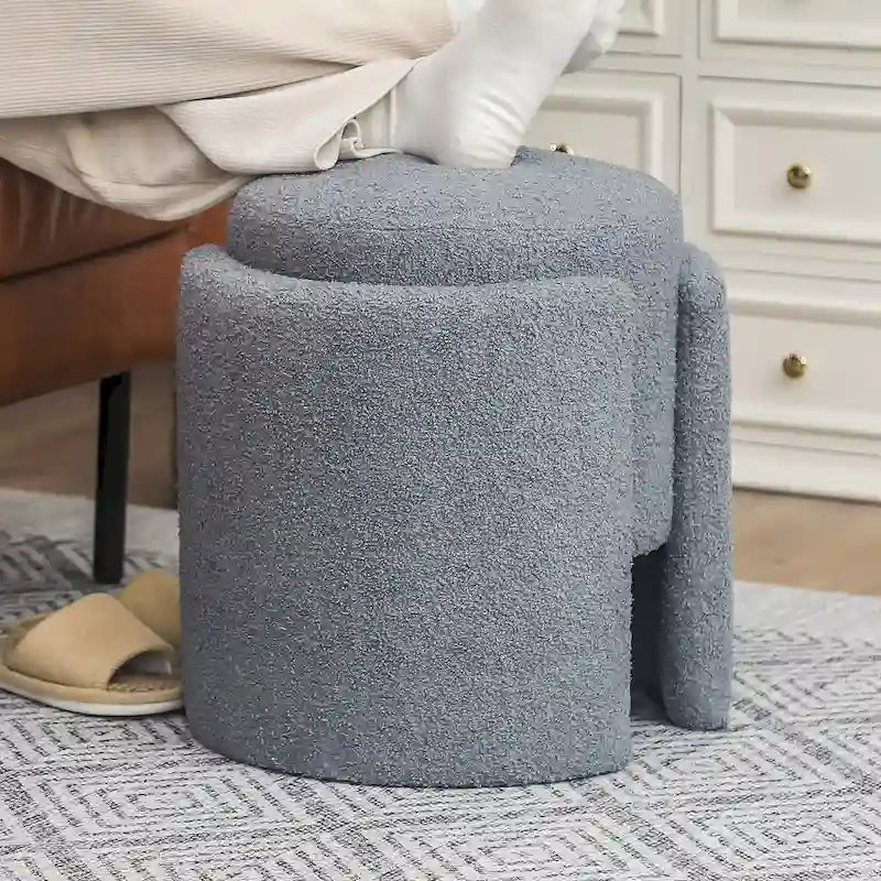 Pouf ottoman rond en tissu peluche Teddy