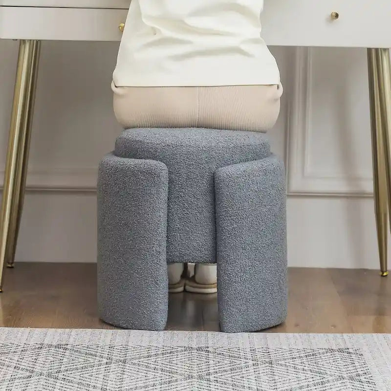 Pouf ottoman rond en tissu peluche Teddy