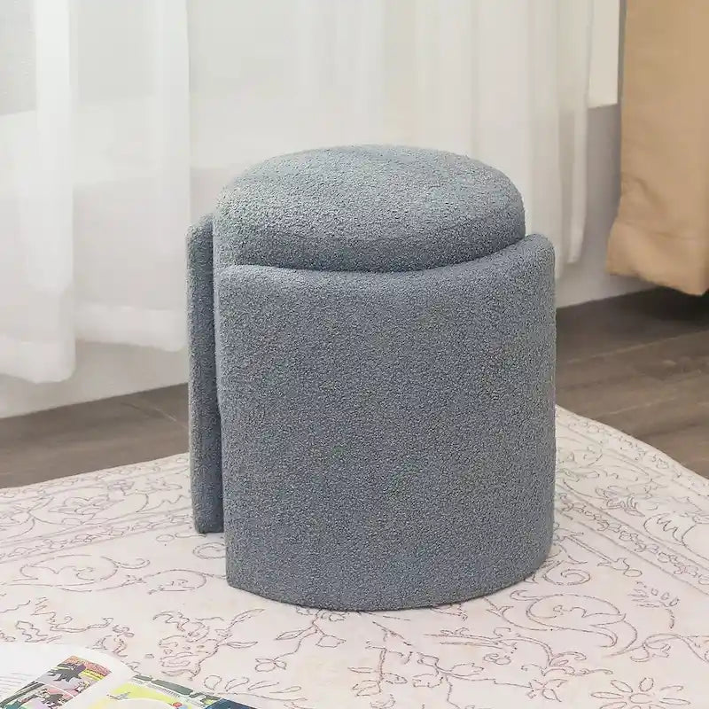 Pouf ottoman rond en tissu peluche Teddy