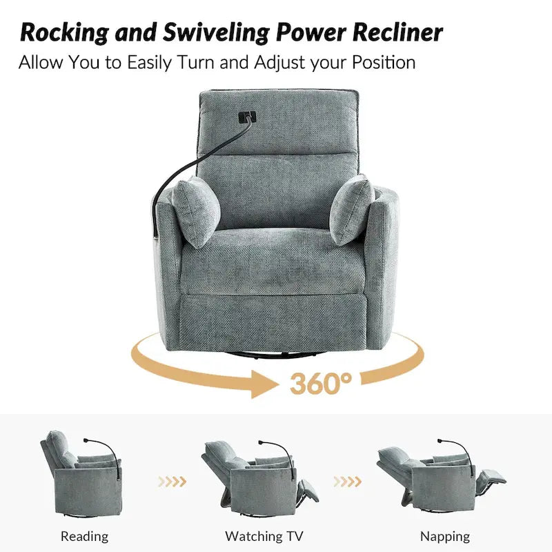 Fauteuil inclinable motorisé berçant et pivotant pour chambre d'enfant avec ports USB