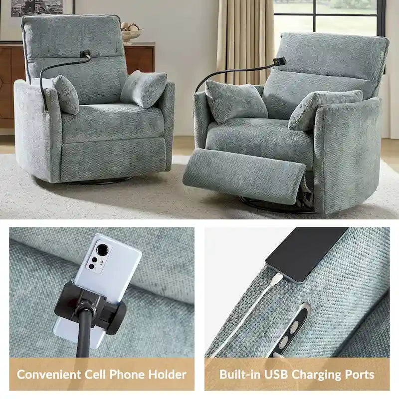 Fauteuil inclinable motorisé berçant et pivotant pour chambre d'enfant avec ports USB