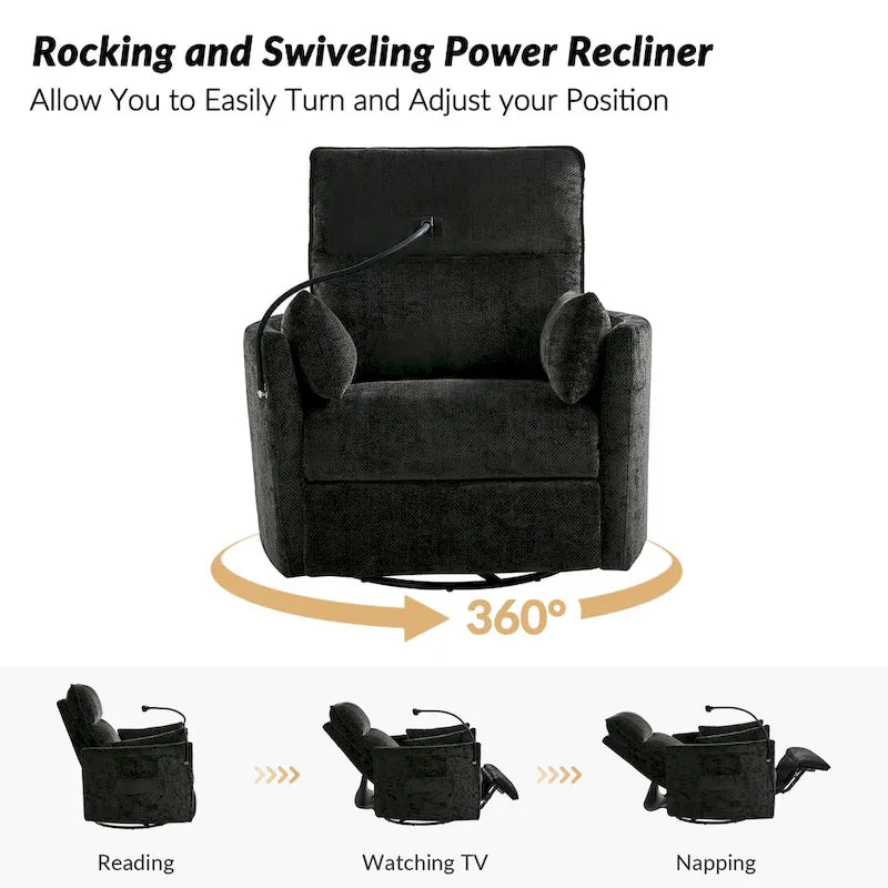 Fauteuil inclinable motorisé berçant et pivotant pour chambre d'enfant avec ports USB